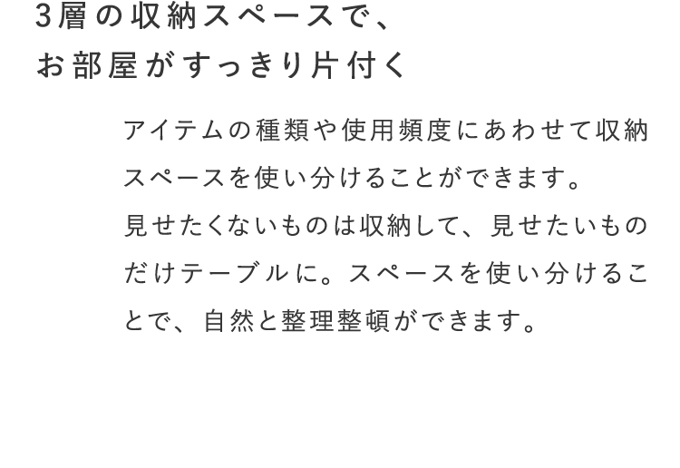 3層の収納スペースで、お部屋がすっきり片付く